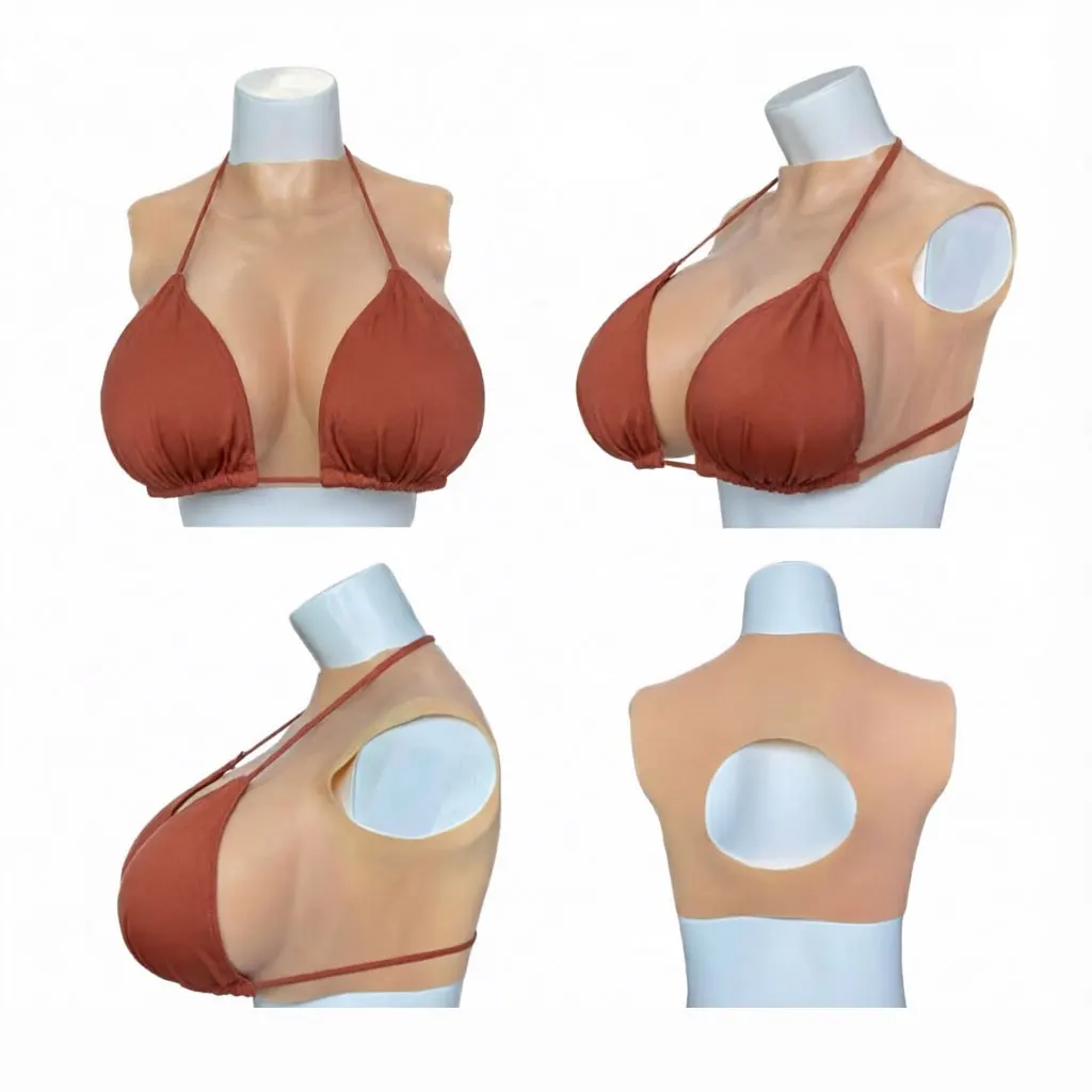 Silicone Breast Forms Bodysuit Shake Fake Boobs Plate BCDEG Sizes for Drag Queen Crossdress Transgender Cosplay with Nipple