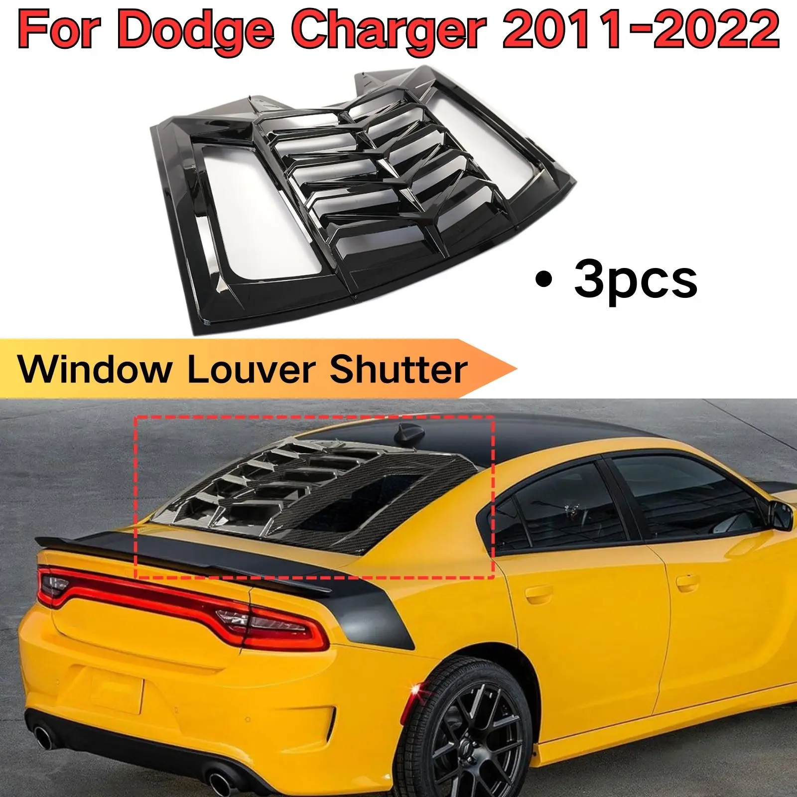 

For Dodge Charger 2011-2022 Rear Window Louver Shutte Trim Cover 3PCS Glossy Black Carbon Fiber Look Car Accessories A Pair