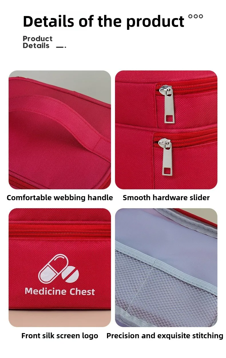 Tragbare doppelschichtige medizinische Tasche, große Kapazität, Medikamenten-Aufbewahrungstasche, für Reisen und Outdoor, tragbares Notfallrettungs-Erste-Hilfe-Set – Detail 12