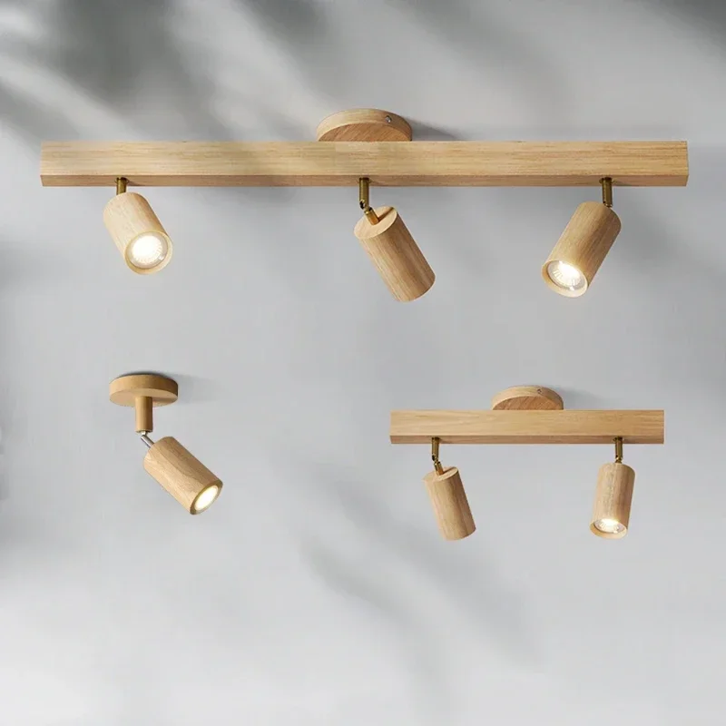 Nordic Wooden LED Ceiling Light Ceiling Spotlight LED Rail Track Lamps for Living Room Bedroom Kitchen Restaurant Decoration