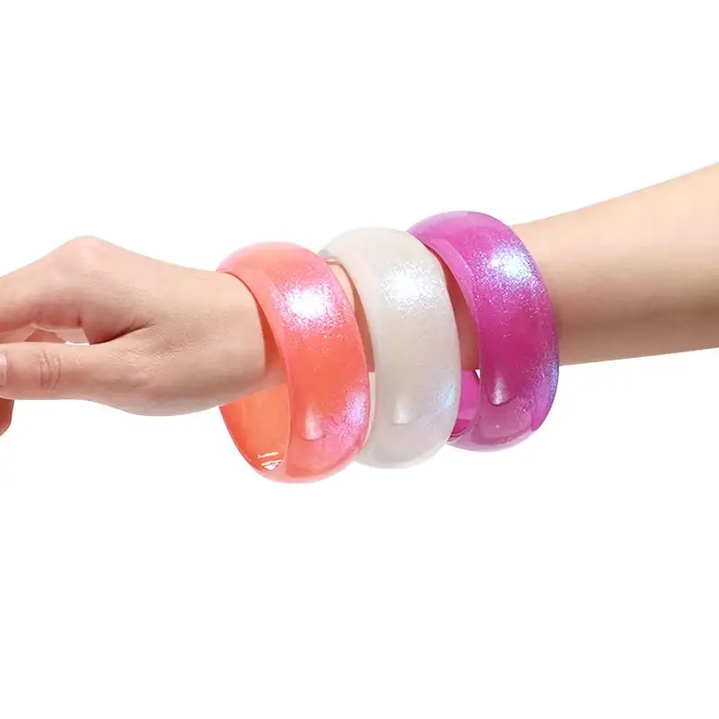 

Trendy Glitter Big Round Acrylic Wide Bangle for Women Jelly Color Resin Geometric Circle Cuff Bracelet Vacation Jewelry Gift