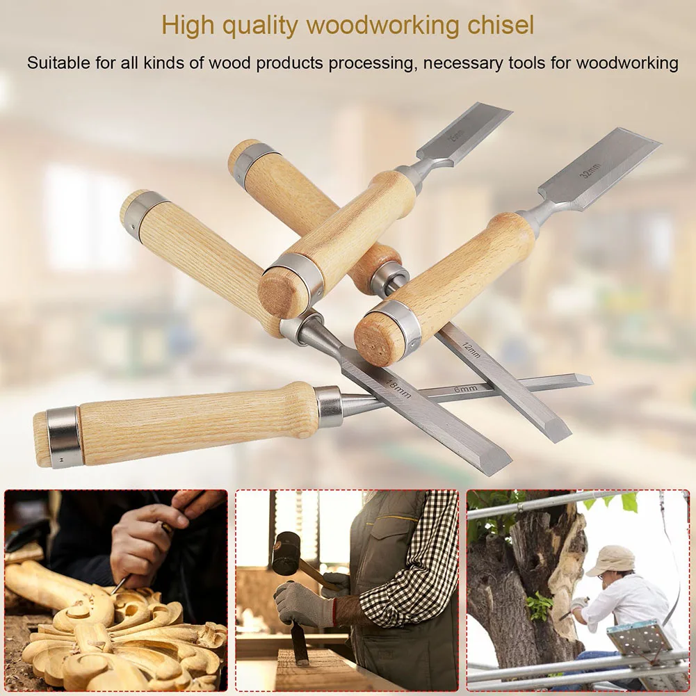 

4Pcs Wood Chisel Set Round Curved Hollow Carbon Steel Semicircular Edge 6-24mm For Woodworking With Ergonomic Wood Carving Tools