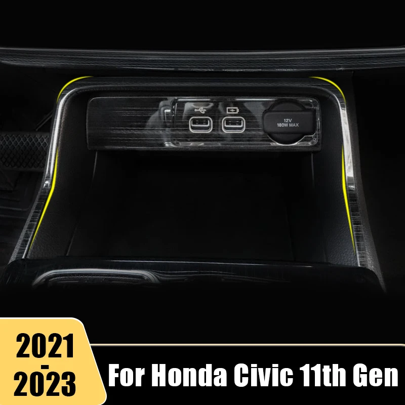 

For Honda Civic 11th Gen 2021 2022 2023 Stainless Steel Car Center Console Below USB Socket Decoration Cover Auto Accessories