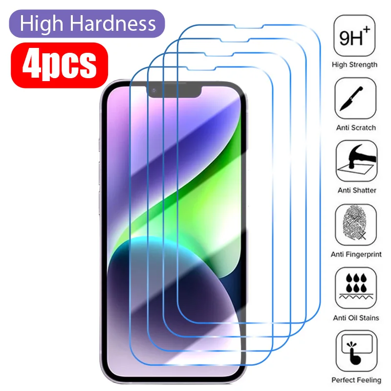 4PCS Tempered glass for iphone 14 13 12 11 Pro Max screen protector for iPhone 13 12 11mini 7 8 6 6s plus 5 X XR XS MAX glass