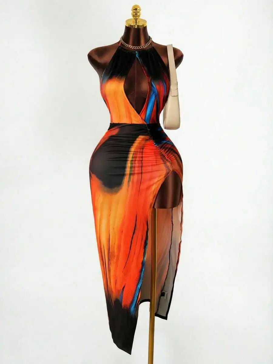 

Backless High Slit Lace-Up Wrap Bodycon Dress For Women