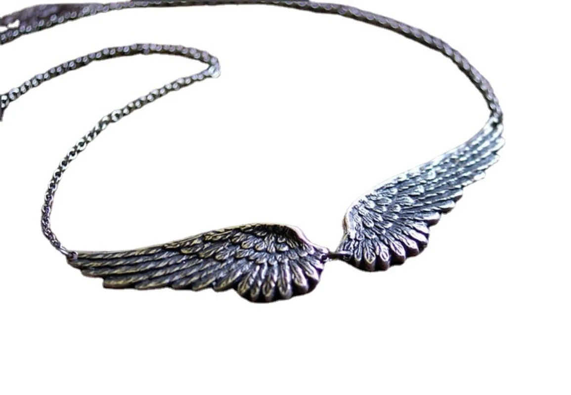 Vintage Angel Wings Feather Choker Big Pendant Aesthetic Link Chains Statement Necklace for Women Collar Bib Wedding Tribal Gift image 4
