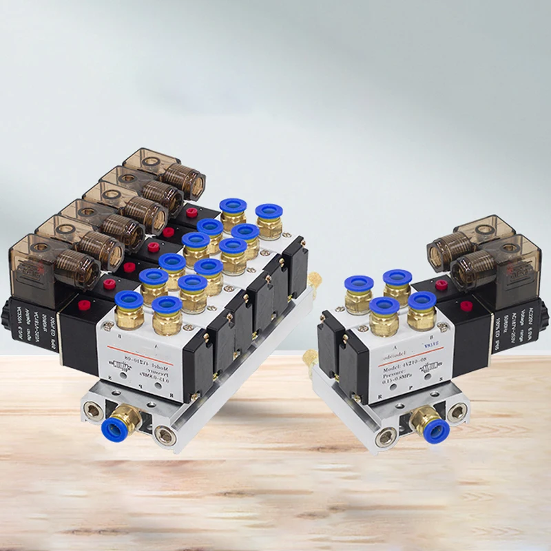 

12/24V DC 110/220V AC Multi Option 4V210-08 Pneumatic Solenoid Valve Block With Muffler Fitting Base Manifold 2/3/4/6 Way