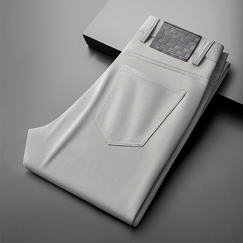 

Busin Casual Men's Pants Ice Silk Thin Straight Leg Pants Easy Match No Ironing Autumn Winter New Arrival mid Waist Straig...