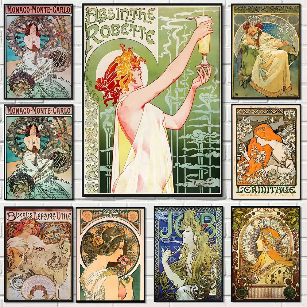 Alphonse Mucha Art Nouveau Canvas Print  Vintage Women Posters for Home  Living Room Decor