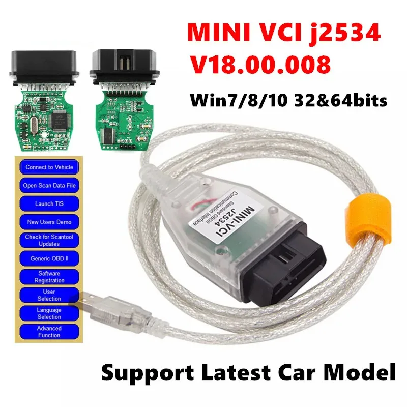 V18.00.080 MINI VCI j2534 Vehicle Diagnosis Support Latest Car Model For Toyota TIS Techstream Multi-Language