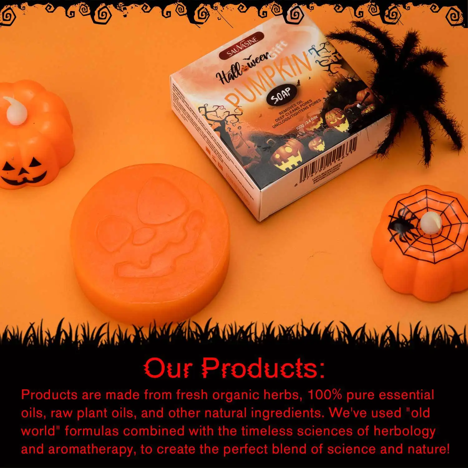 Halloween Pumpkin Handmade Soap Facial Cleansing and Moisturizing Facial Soap Pumpkin Essential Oil Soap