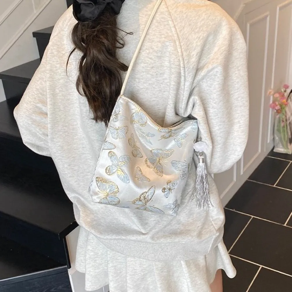 

Ретро-сумка в новом китайском стиле с кисточками, на молнии, легкая, вместительная, элегантная сумка через плечо/на плечо