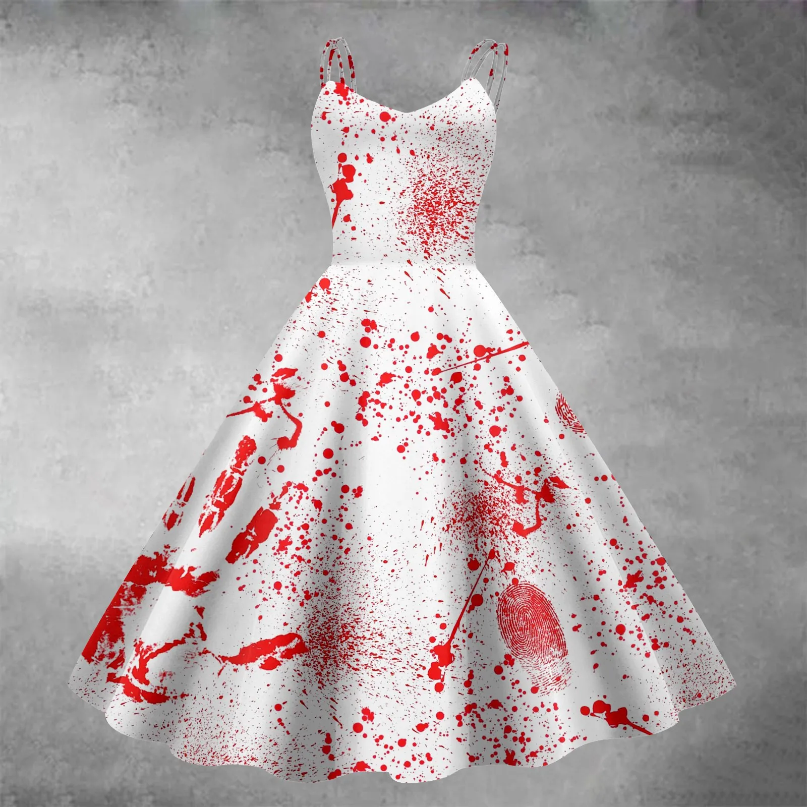 Fashion Halloween 3D Bloody Handprint Printed Dress For Women Spaghetti Strap Casual Long Dress Sleeveless Tunic A Line Dresses