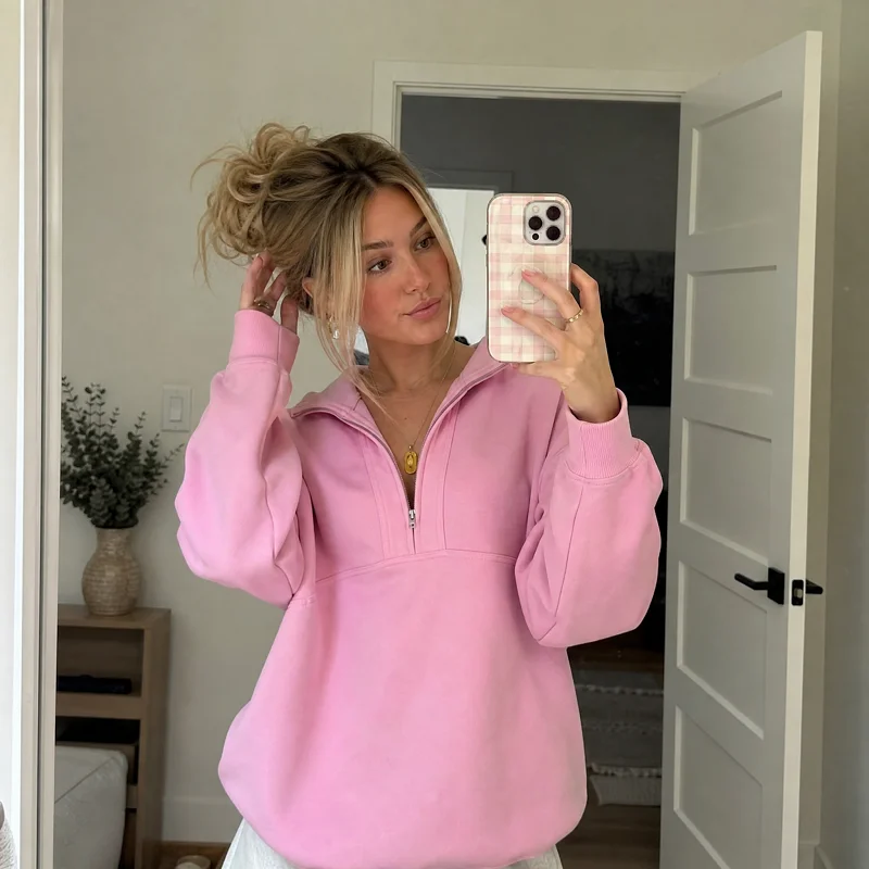 Women'S Fashion Quarter Zip - Felpa con Zip a 1/4 per
