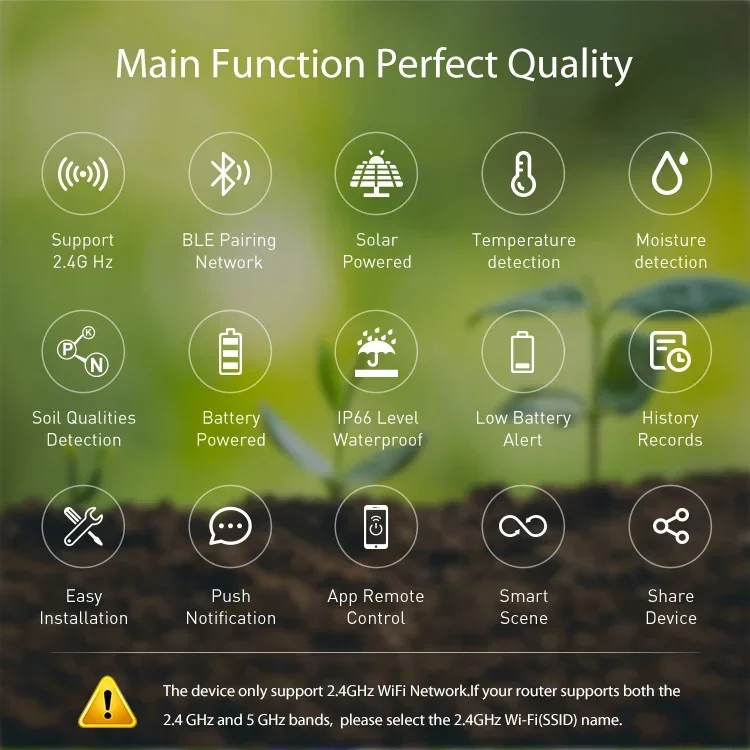 Works Tuya Smart 3 in 1 Solar Soil EC Meter Lawn Smart Moisture Temp Farm Plants Flower Soil Monitor Hygrometer Garden Tools