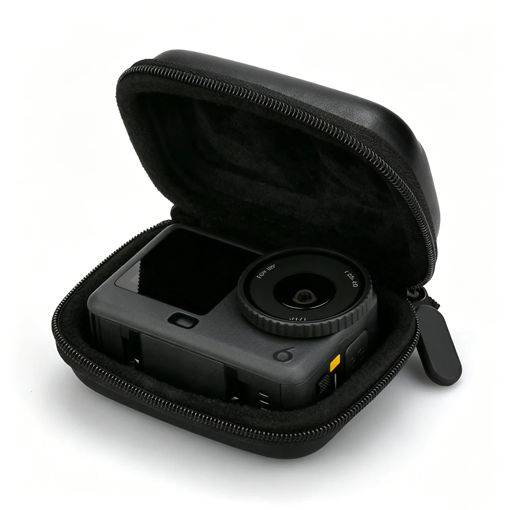 Action Camera Hard Carrying Case with Metal Carabiner, Mini EVA PU Storage Bag for GoPro Hero 13 12 11 DJI Osmo Action 6 5 4 3 view 2