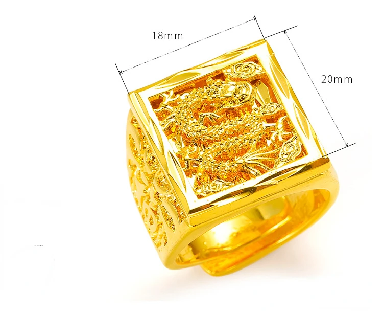 Real Gold color Dragon Head Ring for man Vietnam Sha Jin Luxury Adjustable Ring Jewelry Men\'s Wedding Birthday Jewelry Gift