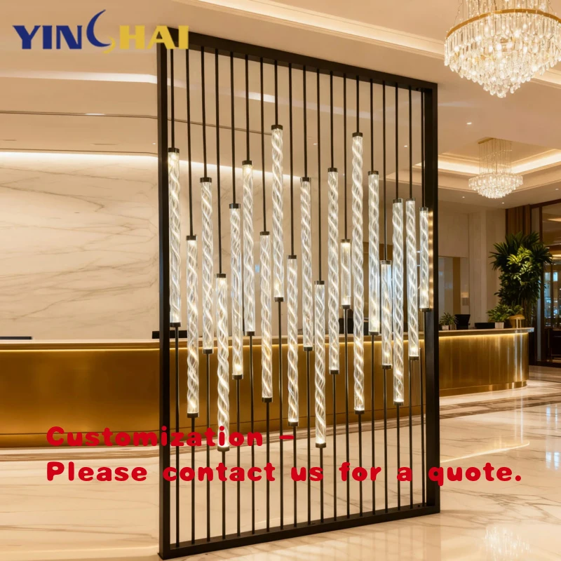 

custom.Luxury Stainless Steel Frame Glass Screen Divider Living Room Hall Lobby Restaurant Partition Design Room Divider