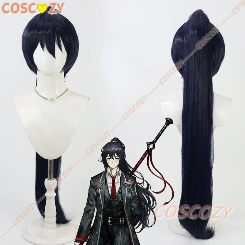 

Limbus Company Hong Lu Synthetic Hair Hong Lu Cosplay Wigs 100cm Heat Resistant Long Straight Dark Blue Ponytail Wig