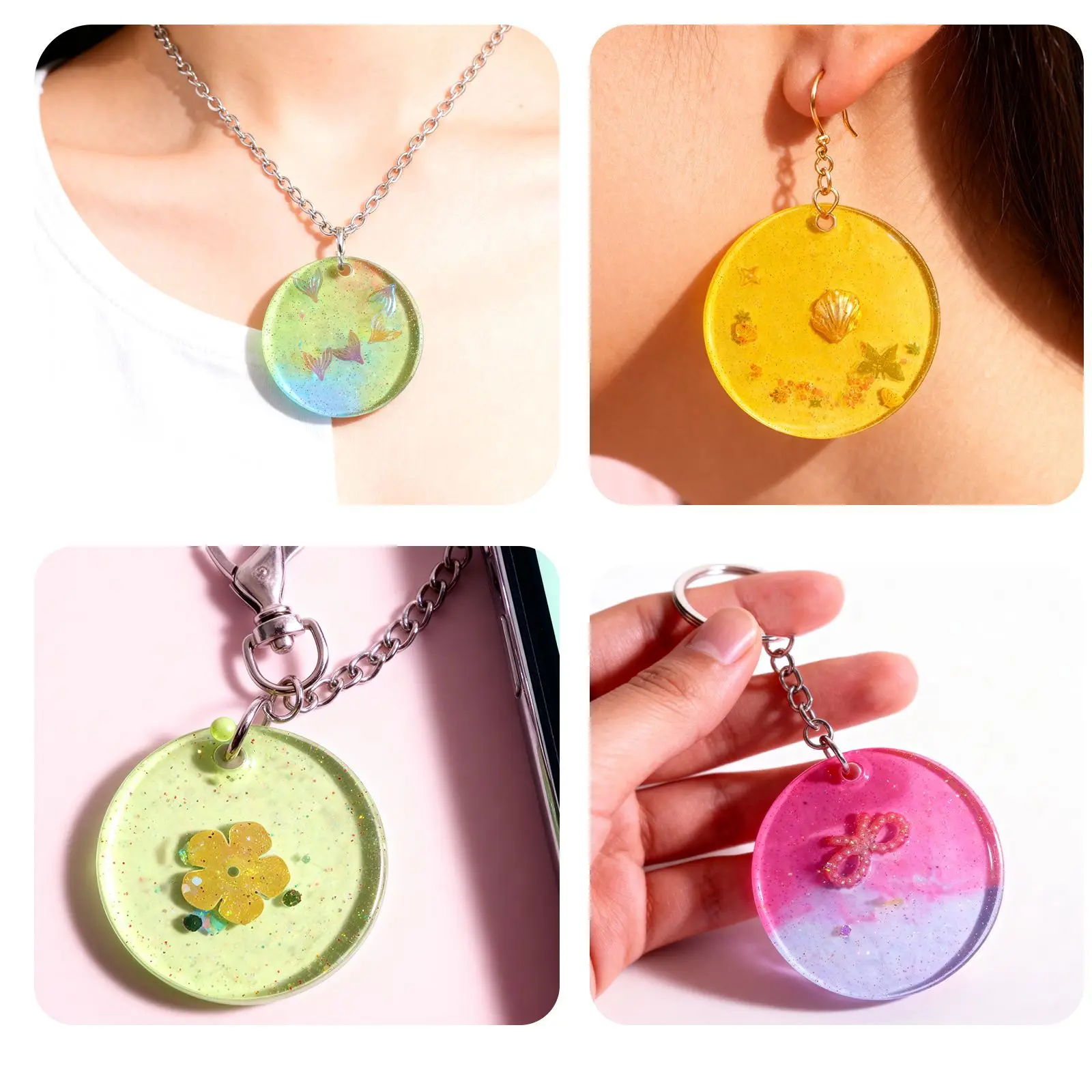 New Mould DIY Crystal Resin 4-Piece 9-Piece 12-Piece Mold Round Pendant with Holes for Bags Keys and Decorative Silicone Molds
