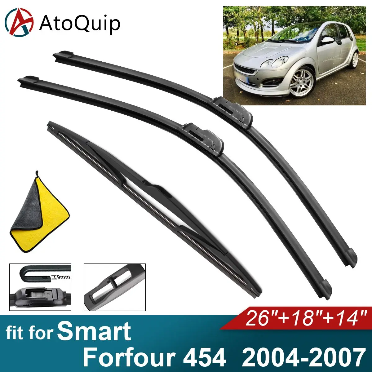 Car Windshield Wiper Blades Fit For Smart Forfour 454 Front Wiper Blades Rear Wiper Soft Rubber Windscreen 2004 2005 2006 2007