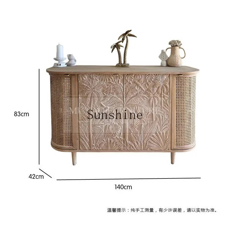 Solid wood entrance natural rattan dining side foyer shoe cabinet decoration simple and modern