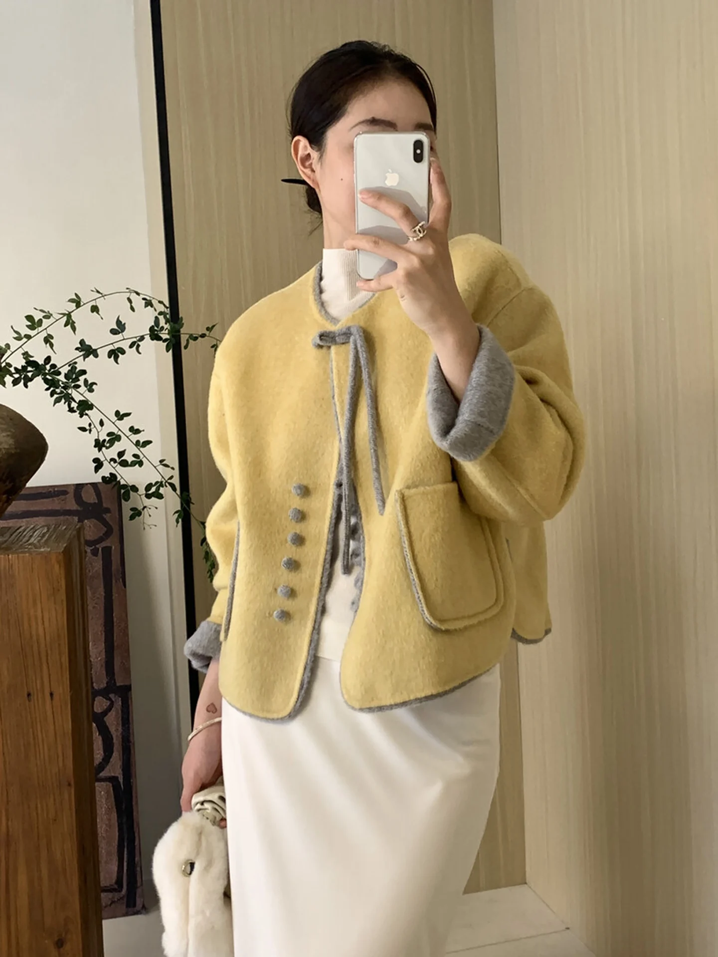 

Новое китайское шерстяное пальто для женщин, простое, с бахромой, круглым вырезом, двустороннее, из овечьей шерсти, в ретро-стиле, с пуговицами