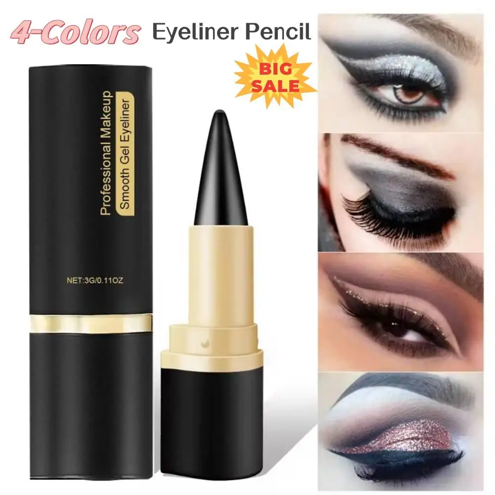 4-clor Zwarte Eyeliner Potlood Waterdichte Oogverbeterende Stok Effen Dikke Gel Glad 24 Uur Durende Rokerige Eyeliner Cosmetica