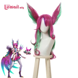 L-email wig Synthetic Hair Xayah Cosplay Wigs Game LoL Star Guardians Cosplay Long Pink Green Wig with Ears Halloween Wig