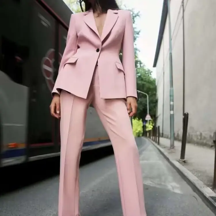 Herfst Winter Nieuwe Collectie Vrouwen Faion Pak Jaet Lange Sve Turn-Down Kraag Broek ZR Sle Warm slim Fit Tweedelige Set