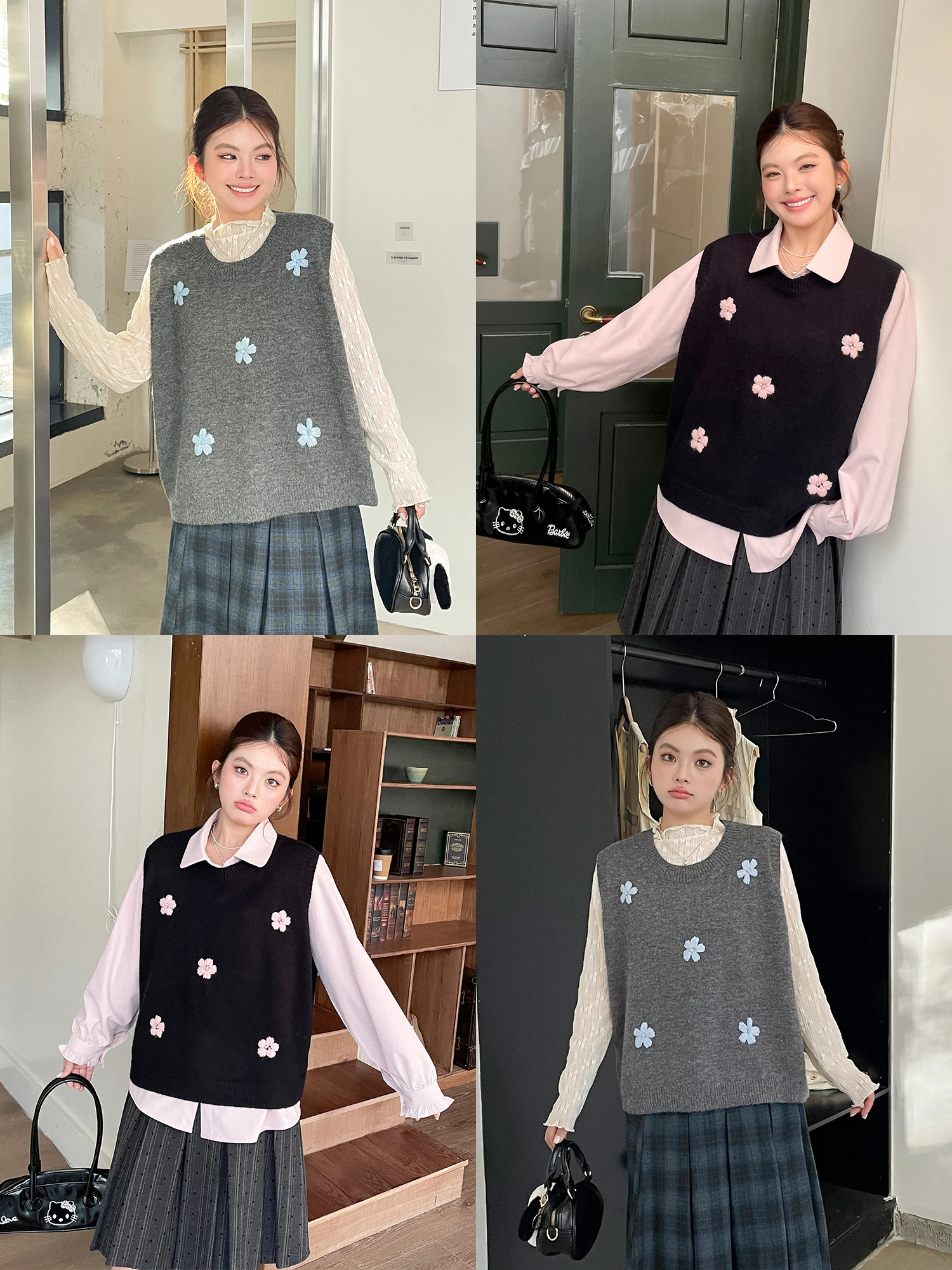 

Модный комплект из свитера и жилета для женщин больших размеров в корейском стиле: свободный крой, длинный свитер и жилет, комплект из двух предметов для осени и зимы...