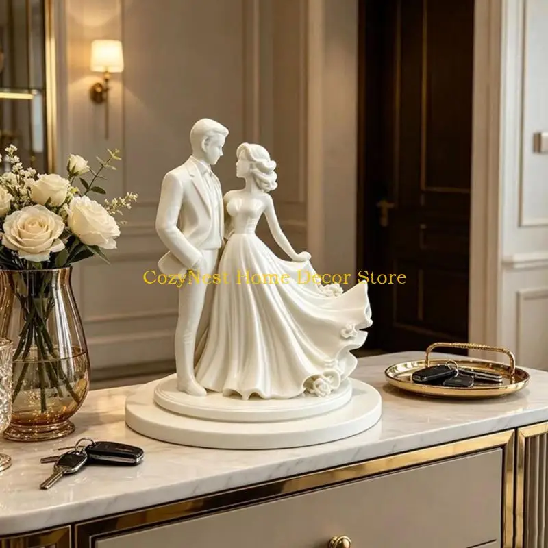 92MF Bride And Groom Statues Cake Toppers Keepsakes Anniversary Display Wedding Couple Figurine, 7.3 X 9.5 Pair Statue for