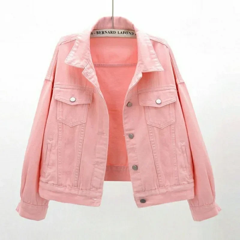 Spring Fall 2024 Womens Korean Fashion Sweet Short Denim Jacket Single Pocket Breasted Autumn Jean Jacket Loose Green Black Coat