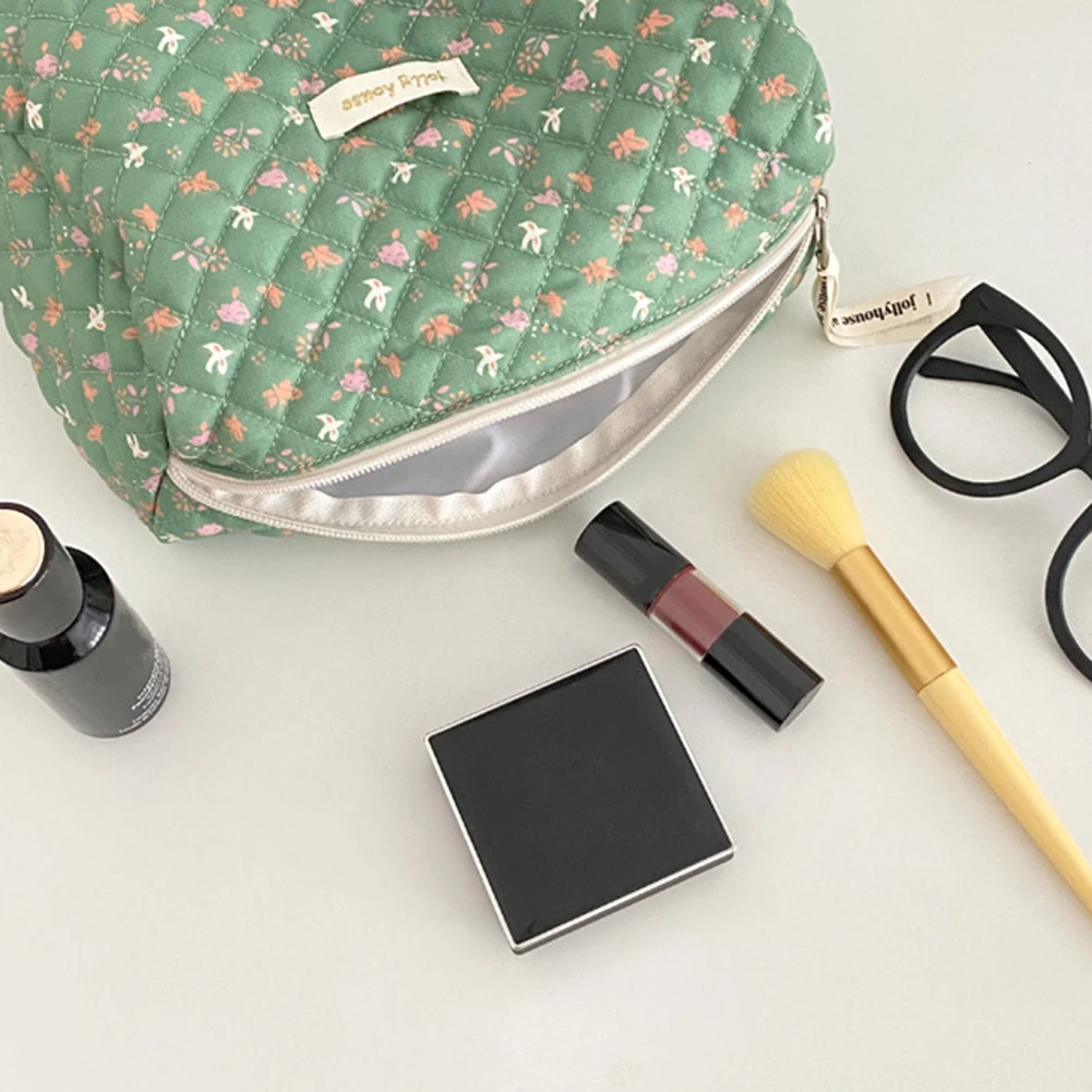 Mulheres bolsas de maquiagem zíper coreano acolchoado organizador viagem portátil embreagens saco floral impressão grande capacidade para senhoras menina