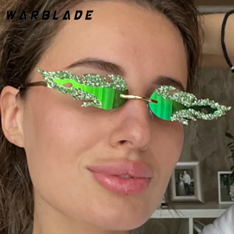 

Trending Luxury Rhinestone Punk Rimless Women's Sunglasses Metal Fashion Men Sunglass Summer Travel Outdoor Party Eyewear UV400