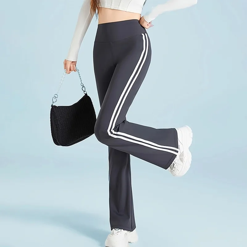 Womens High Waisted Yoga Fitness Leggings American Style Running Butt Lift Stretch Gym Workout Fashion Striped Flared Leggings