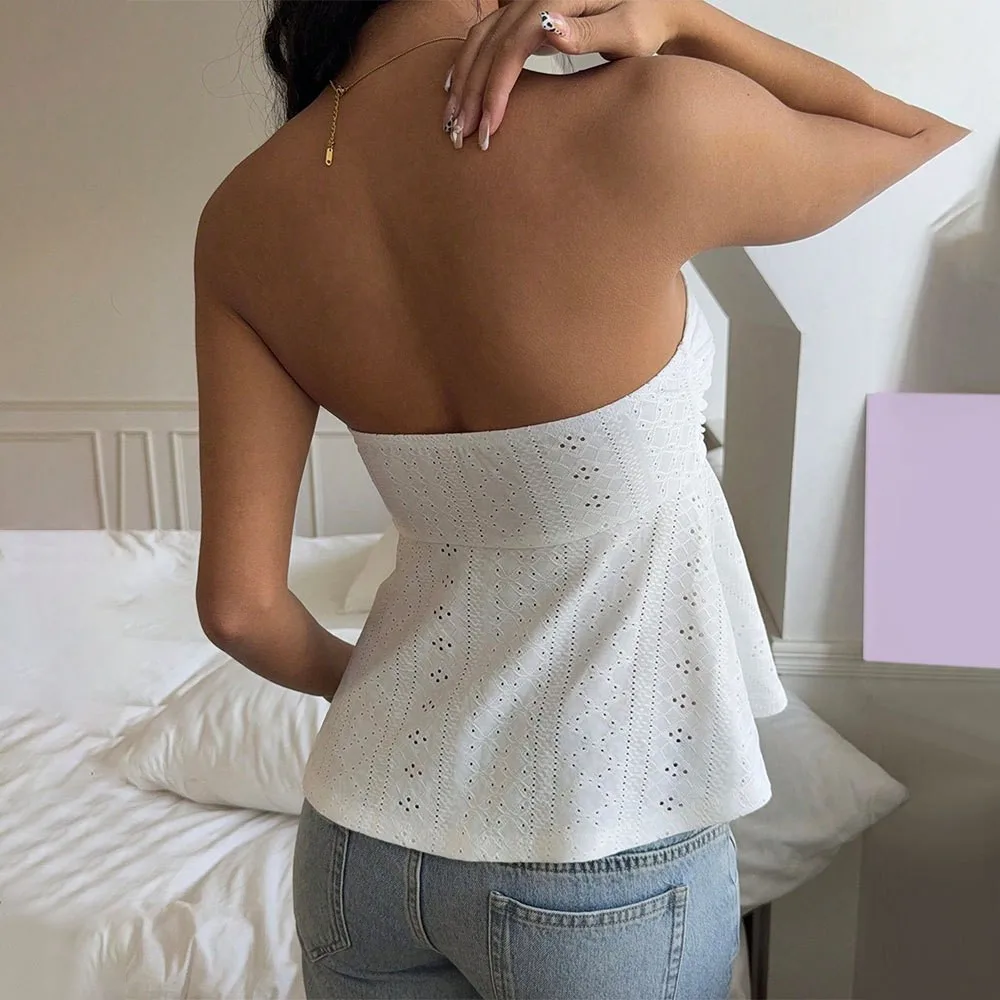 Strapless Slim Fit Cropped Top Private Celebrity with Non Detachable Strap Short Length No Padding Sweet Tanks Top for Women