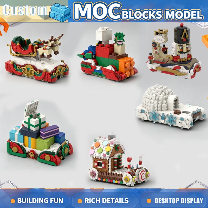 2830PCS Festive Reindeer Sleigh Parade Building Blocks Winter Holiday Float Vehicle Model DIY Assembly Creative Collection Gift