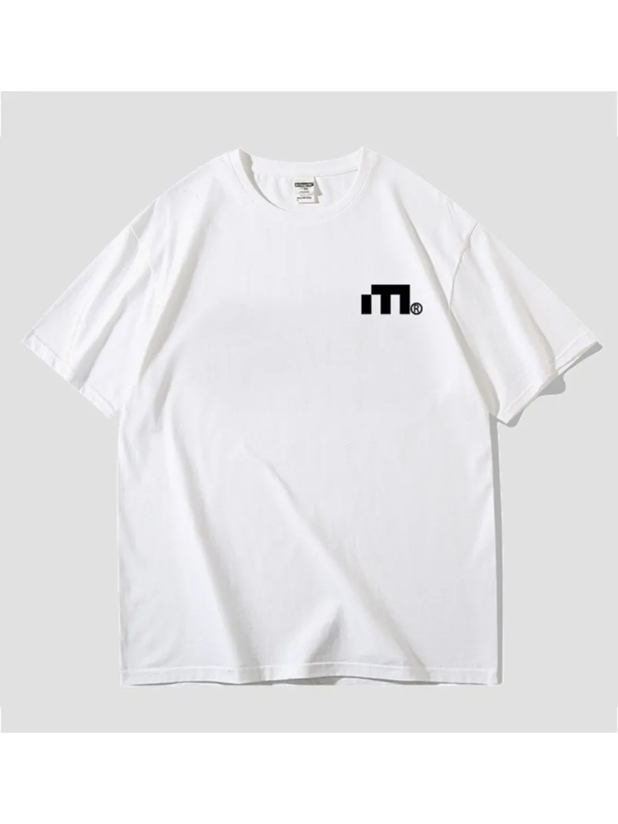 

Motorcycle Retro Letter Print Heavyweight Pure Cotton Men's Summer Short-Sleeved Trendy Street Couple Wear