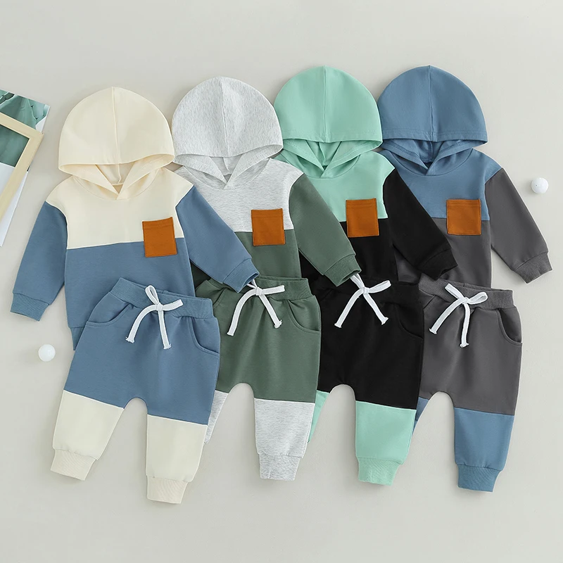 

Autumn Winter Casual Baby Clothes Fashion Toddler Tracksuit Long Sleeve Hooded Contrast Color Hoodie Tops Sweatpants Infant Set