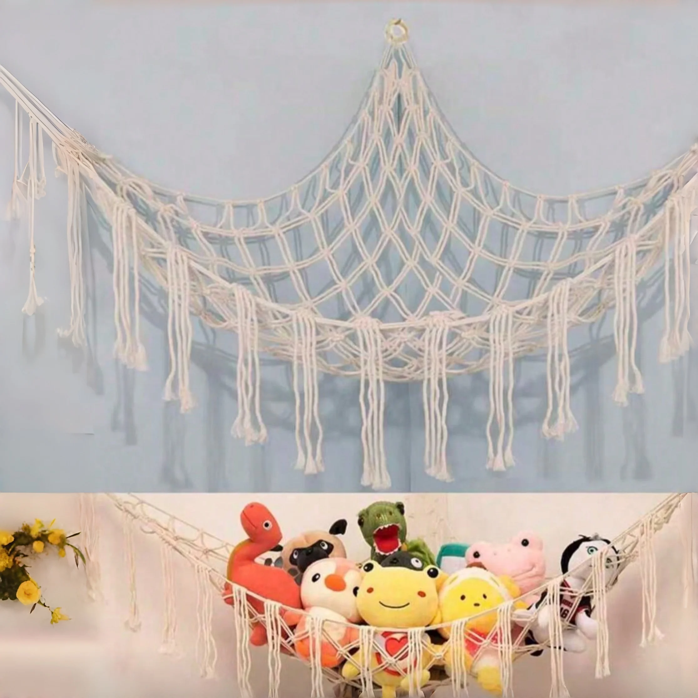 Toy Stuffed Animal Storage Hammock Net Corner Hanging Stuff Animal Organizer Holder Large Size Baby Nursery Room Decor