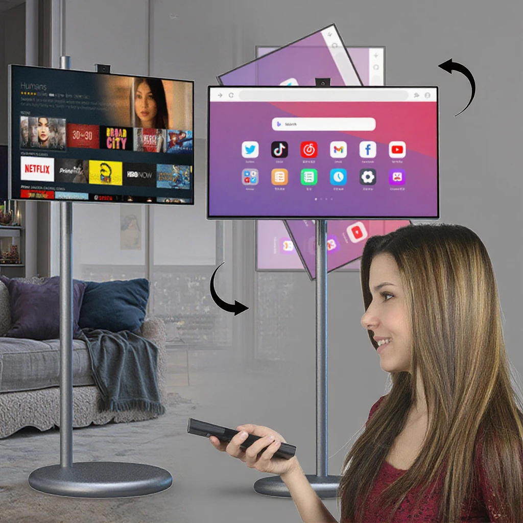

Portable Smart Display Screen Wireless 1080P Video Player Stand Mobile Tv Follow By Me 27" Touch Screen Smart Tv With Stand