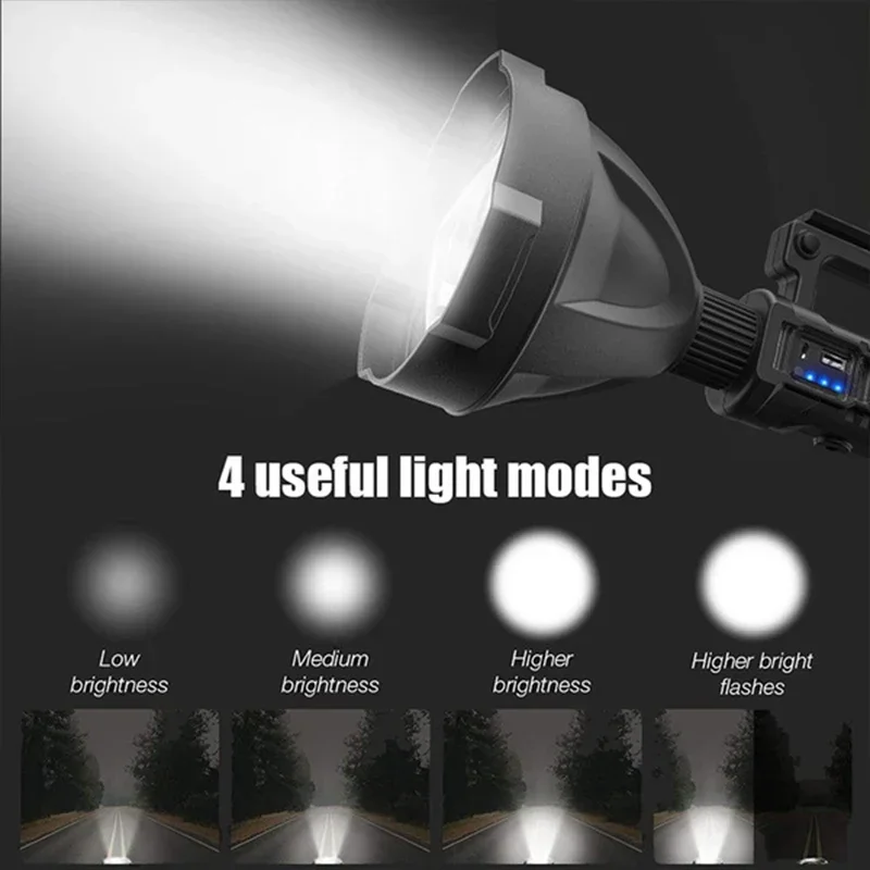 E2 High Power LED Flashlight Portable Mountable Bracket Handheld Searchlight USB Rechargeable Spotlight Powerful edc Torch Light