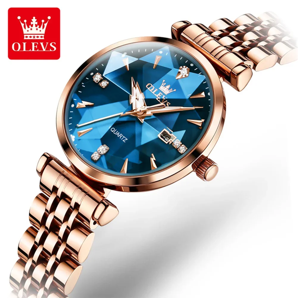 OLEVS 5536 Waterproof Luxury Diamond-shapedWatches For Women, Quartz Stainless Steel Strap Fashion Women Wristwatches Calendar