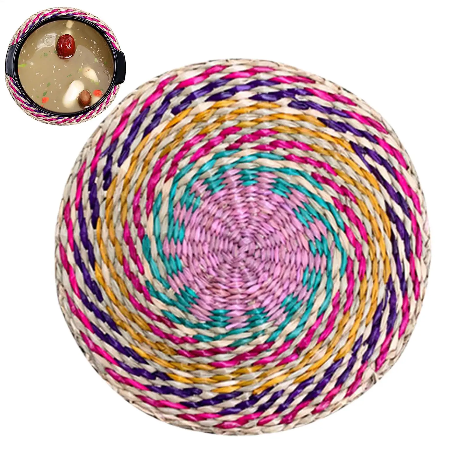 Natürliches Geflochtenes Tischset 8 Zoll Boho Seegras Rundes Gewebtes Platzset Hitzebeständige Tischmatte für Zuhause Esstisch Küchendekoration