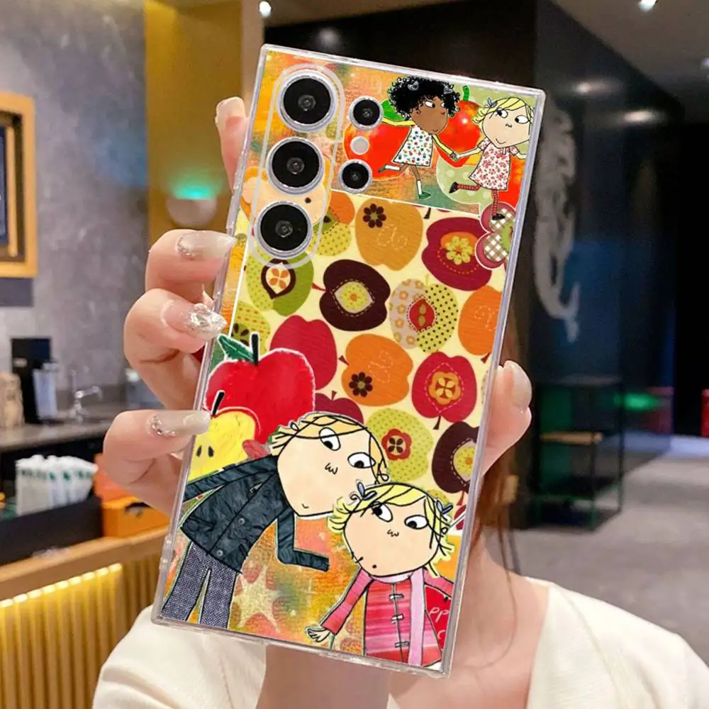 Casing Ponsel Anime Charlie Dan Lola untuk SamsungS25,24,21,22,23,30,Ultra,20,Plus,Fe,Lite,Note,10,9,5G Sampul Transparan