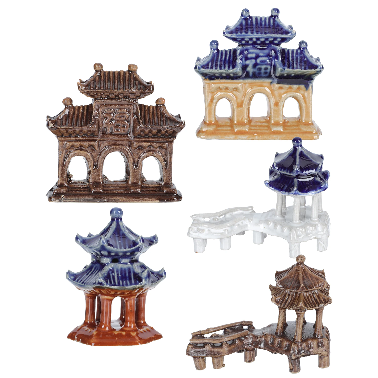 

5 Pcs Decorations Ceramic Pavilion Ornaments Landscape Figurine Gazebo Home Colorful Bonsai Landscaping