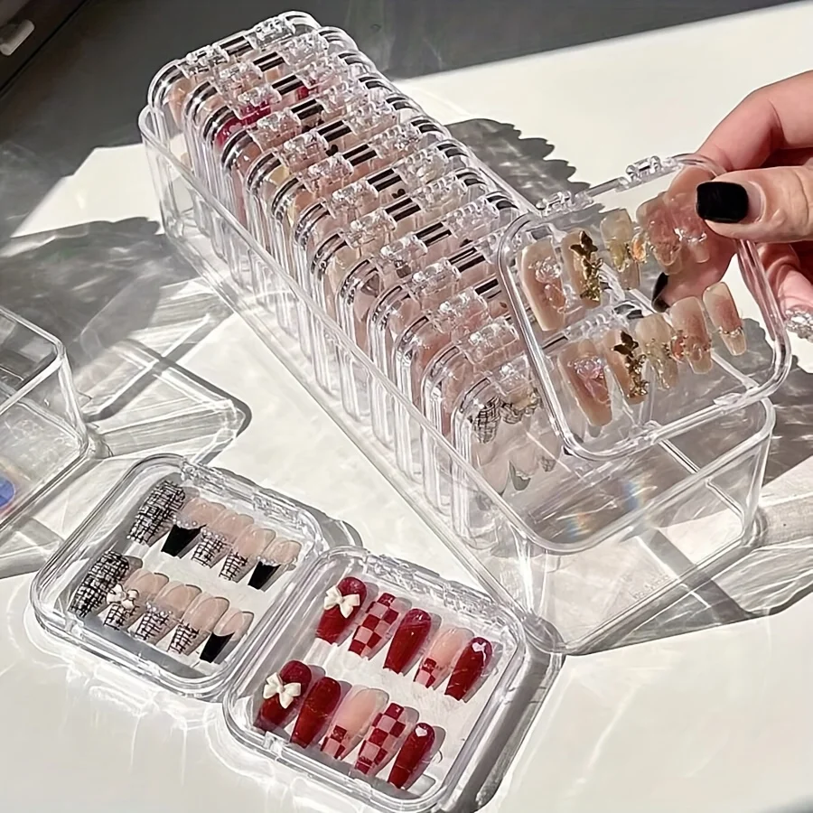 

1/3 шт. акриловые коробки для хранения ногтей с клейкими листами, прозрачные прозрачные коробки для ногтей, инструменты для хранения ювелирных изделий и аксессуары