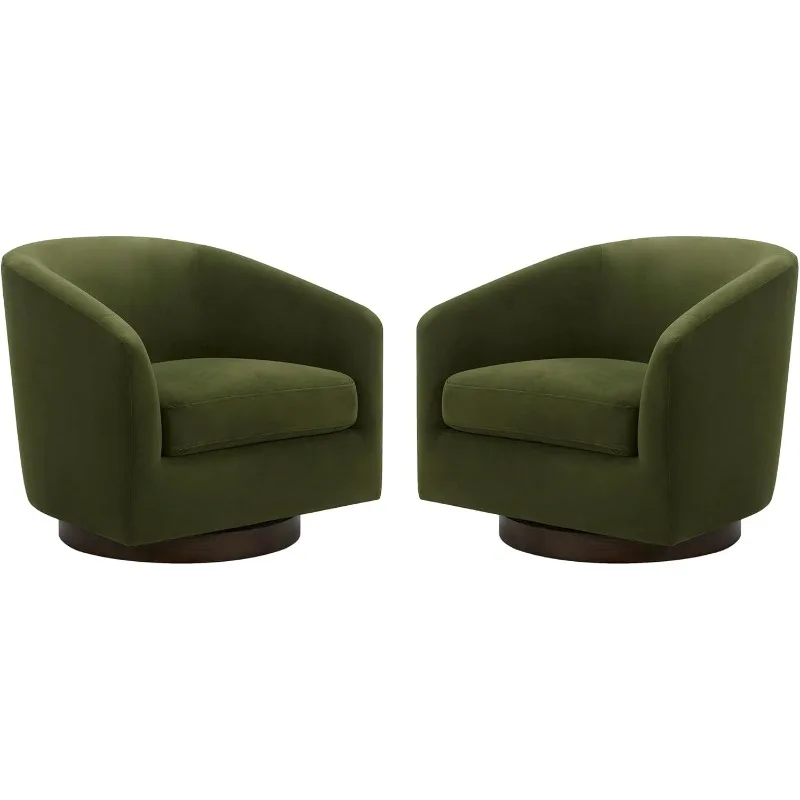 

Swivel Accent Chair, FSC Certified Upholstered Velvet Barrel Chair for Living Room Set of 2, Fully Assembled, Forest Green