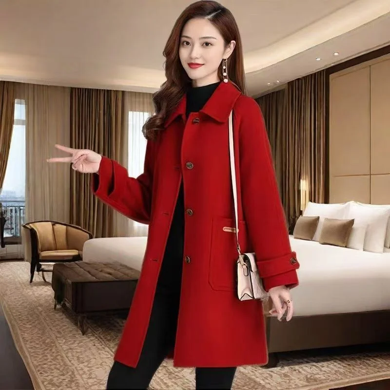 Premium Korean Version of Double-sided Woolen Coat Female 2024 Autumn And Winter New Fashion Casual Short Long Woolen Coat Top